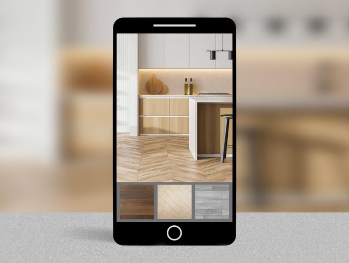 Product visualizer app on smartphone from Novakoski Floor Covering in Anderson, IN